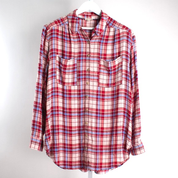 Pilcro Tops - Pilcro Womens Anthropologie Large Plaid Button Down Shirt Long Sleeve Gauze L